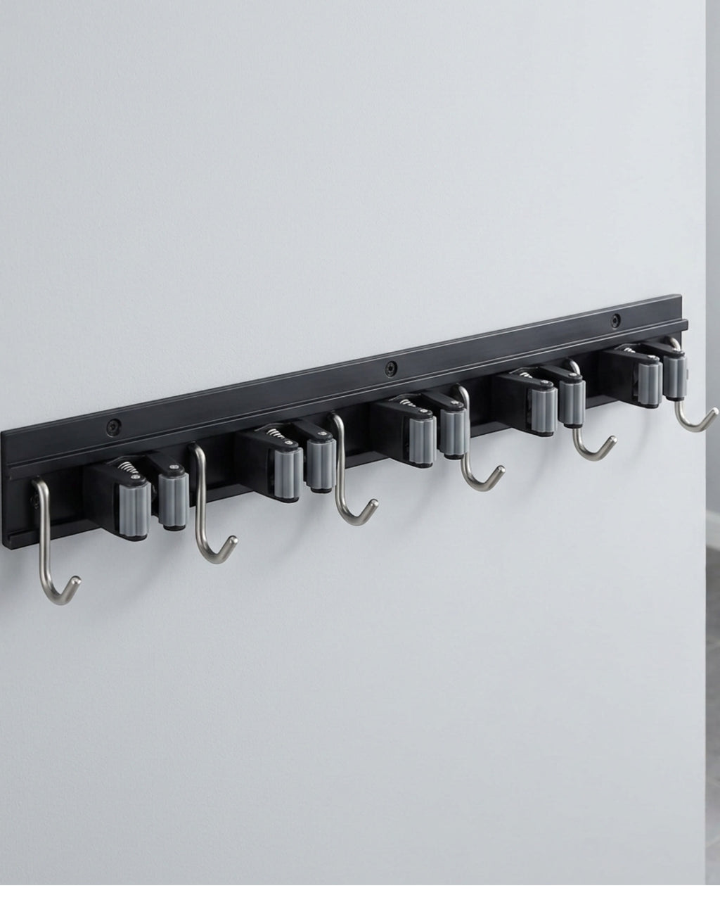 Auwork Aluminum Mop and Broom Holder with 5 Grips and 6 Hooks 42 cm - Lifestyle view