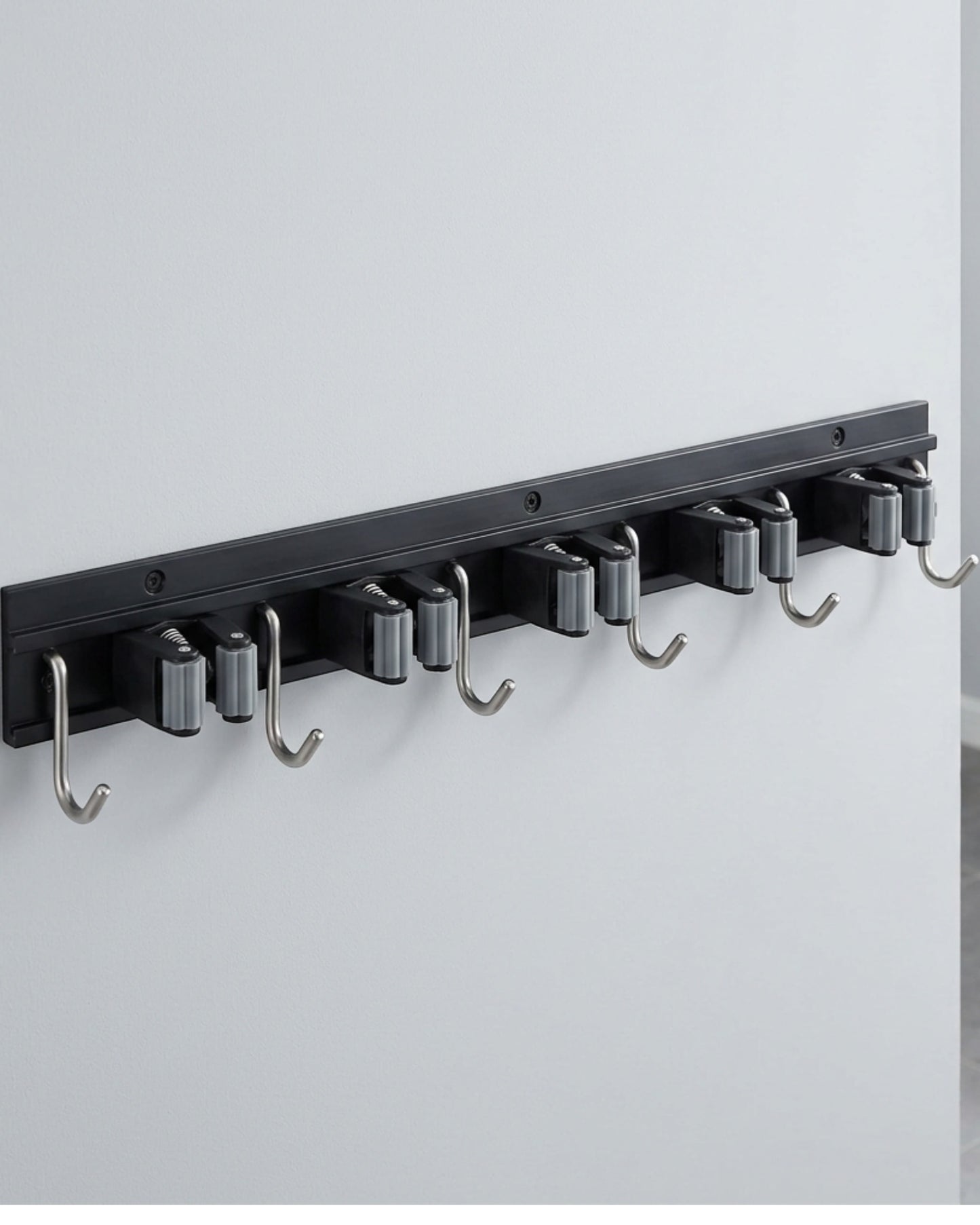 Auwork Aluminum Mop and Broom Holder with 5 Grips and 6 Hooks 42 cm - Lifestyle view