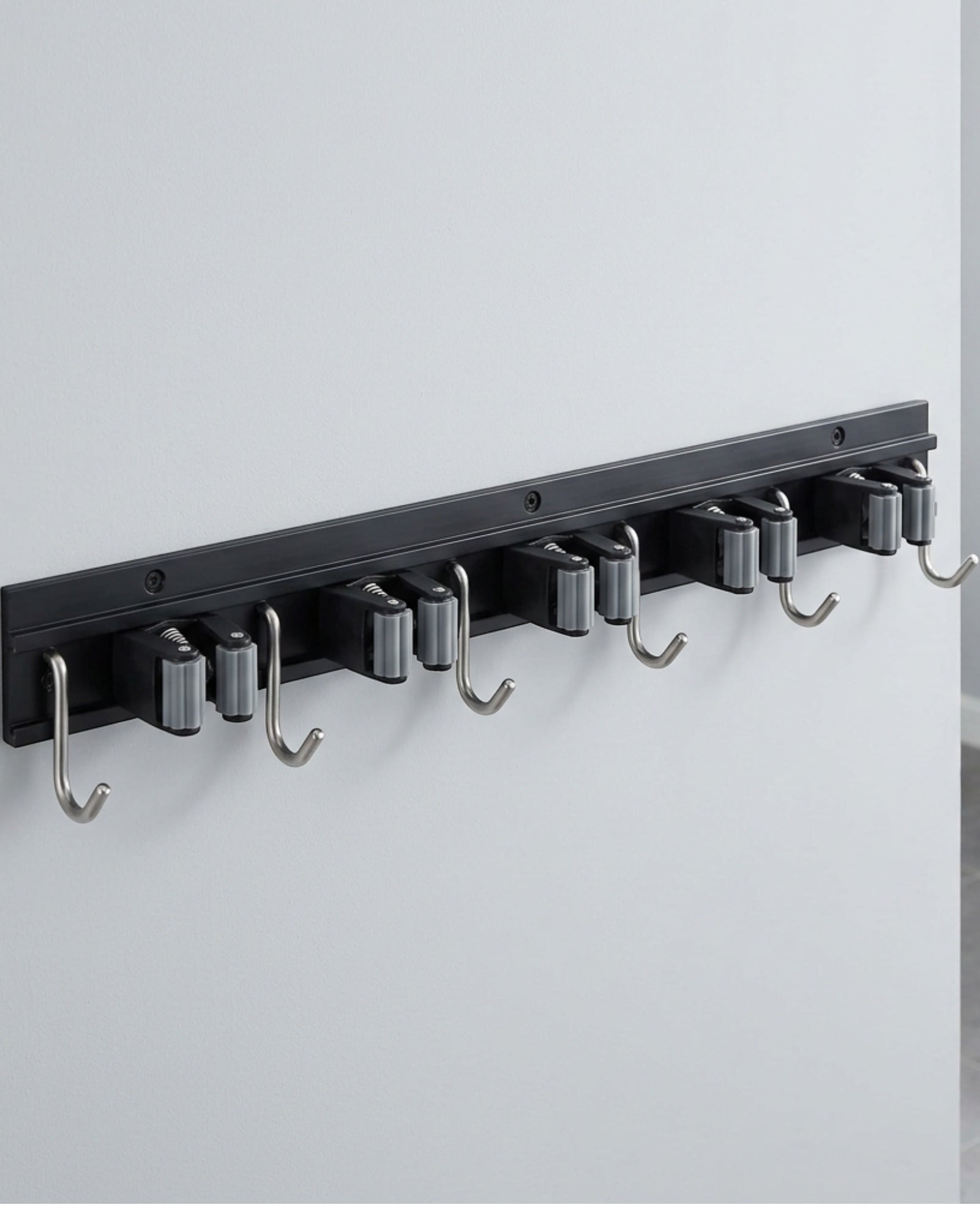 Auwork Aluminum Mop and Broom Holder with 5 Grips and 6 Hooks 42 cm - Lifestyle view