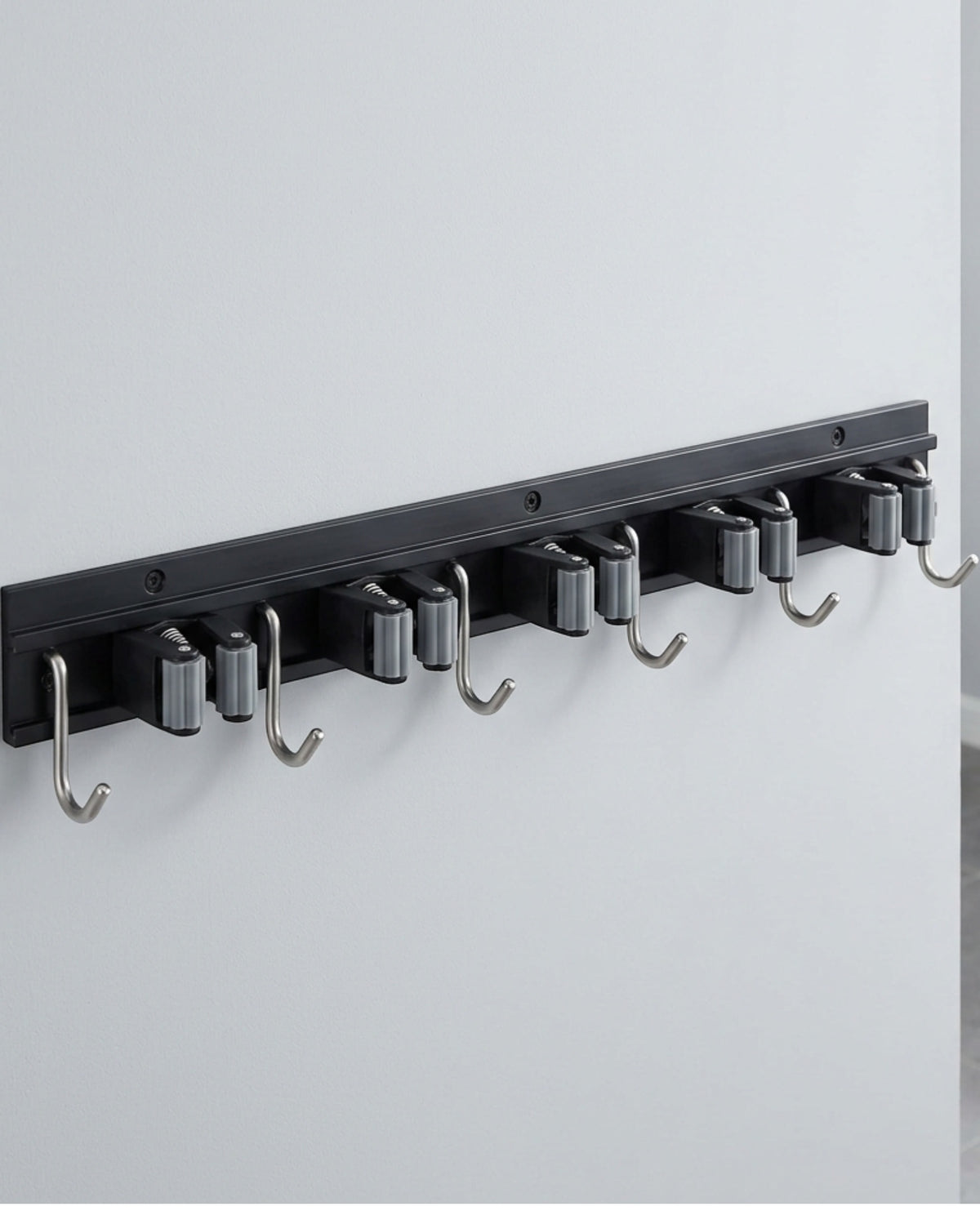 Auwork Aluminum Mop and Broom Holder with 5 Grips and 6 Hooks 42 cm - Lifestyle view