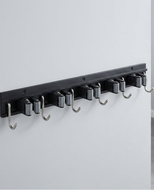 Auwork Aluminum Mop and Broom Holder with 5 Grips and 6 Hooks 42 cm - Lifestyle view